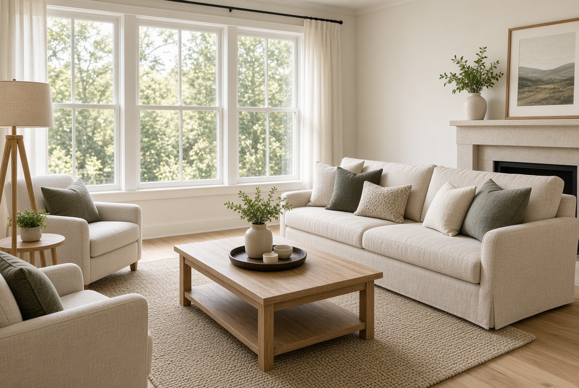 Inspected and staged short-term rental living room